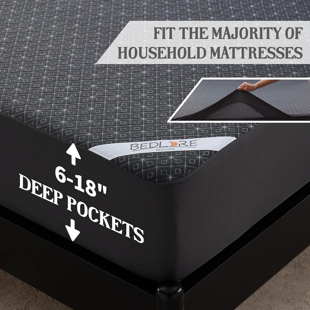 BEDLORE King Mattress Protector, Waterproof Noiseless Mattress Cover with Deep Pocket for 6-18