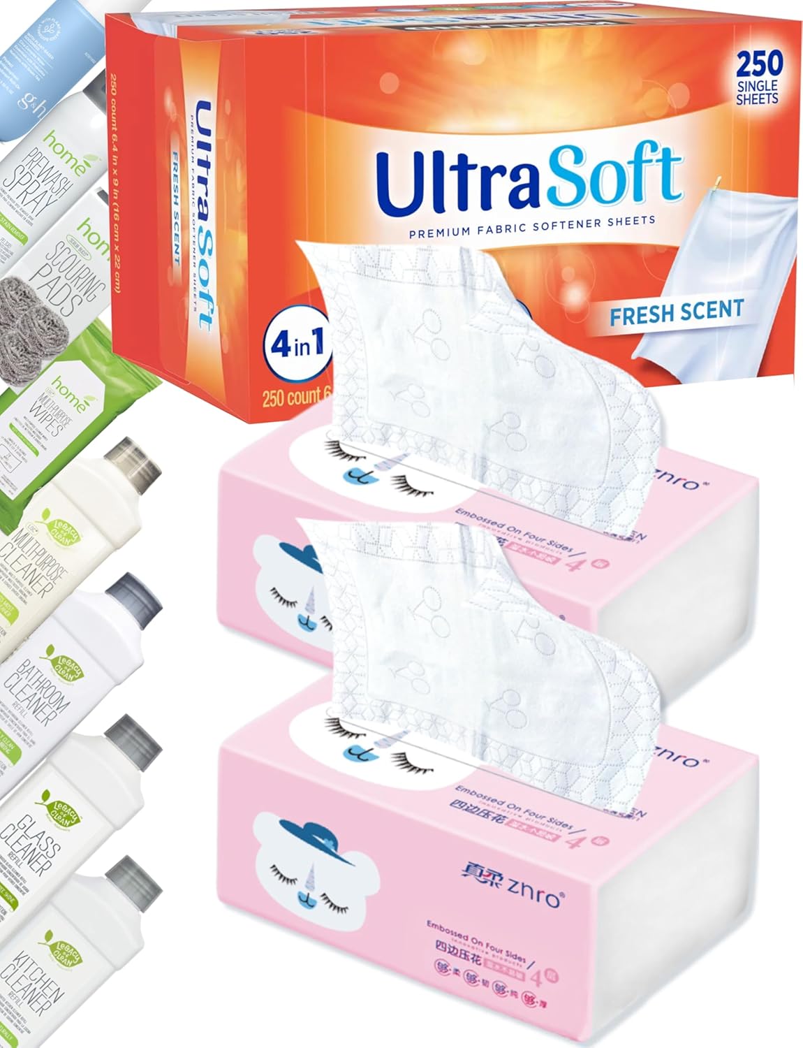 200 Single Laundry Dryer Sheets(6.4"x9")w/ Easy Dispenser Box Packaging,Household Premium 4 in 1