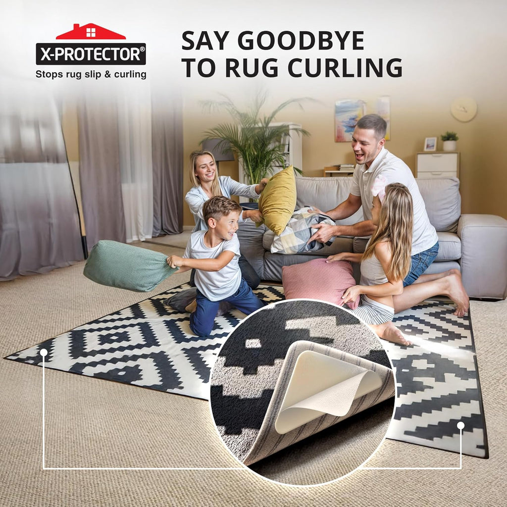 X-Protector Rug Tape for Carpet - 12 Pcs Set - White Anti-Slip & Anti-Curling Carpet Tape for Rugs