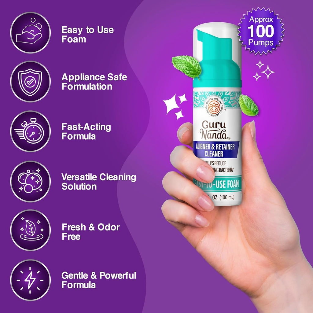 GuruNanda Aligner & Retainer Cleaner Foam – Gentle Cleaning for Aligners, Retainers, Veneers &
