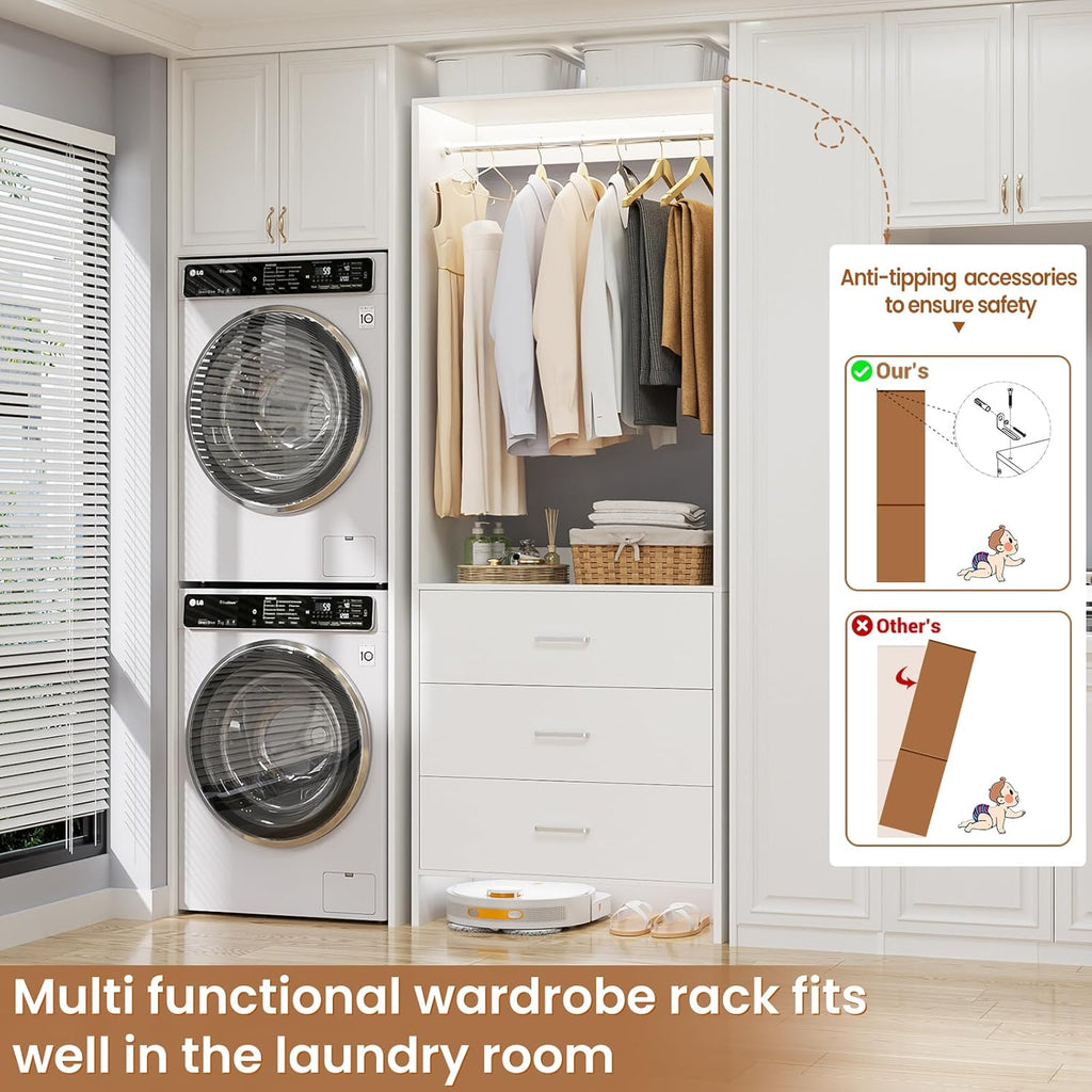Aheaplus 2FT Closet System with 3 Drawers, 24’’ Closet Organizer, Wood Closet Organizer System