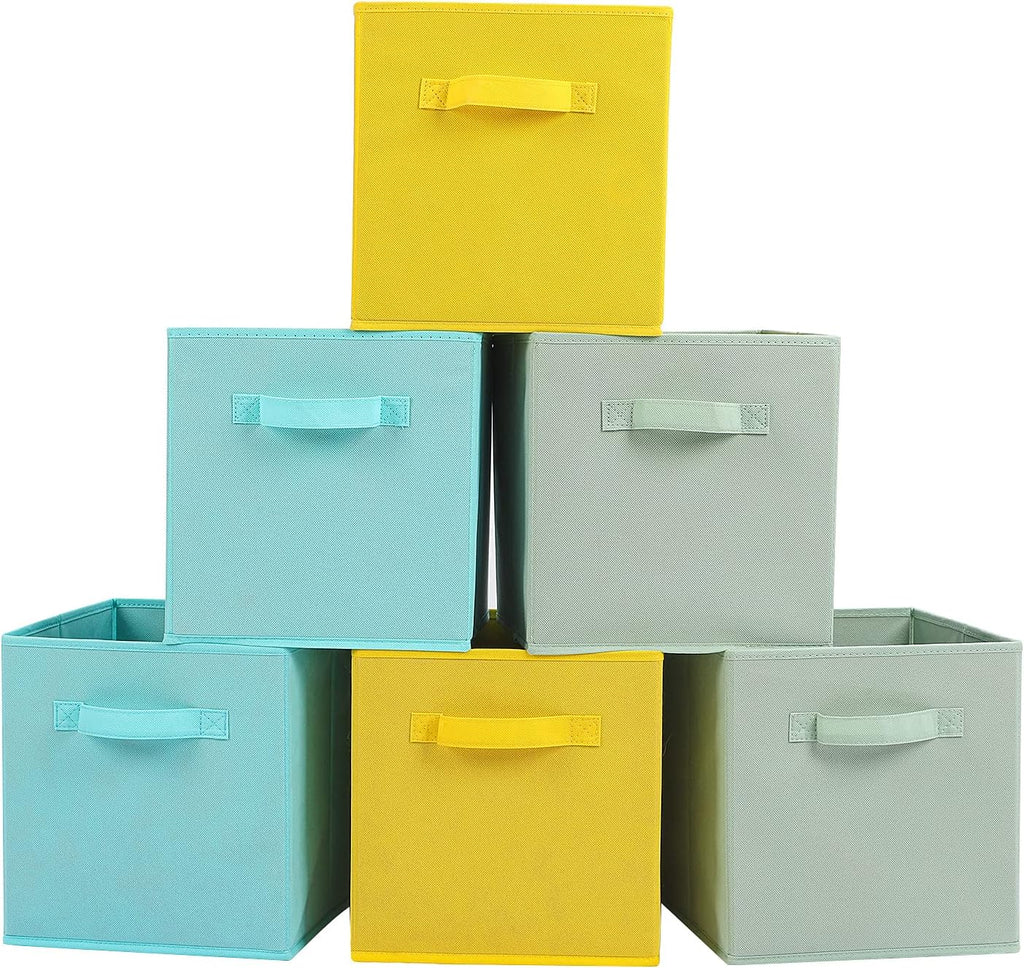 Stero 13x13x13 Inch Fabric Storage Bins 6 Pack Fun Colored Storage Cubes with Handles Foldable Cube