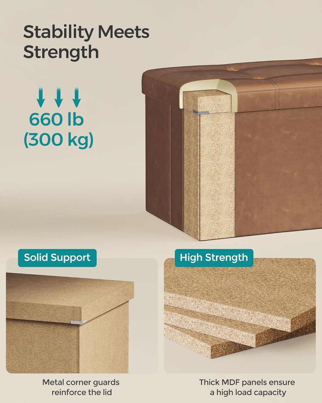 SONGMICS Mazie Collection - 30 Inches Folding Storage Ottoman Bench, Ottoman with Storage, Foot