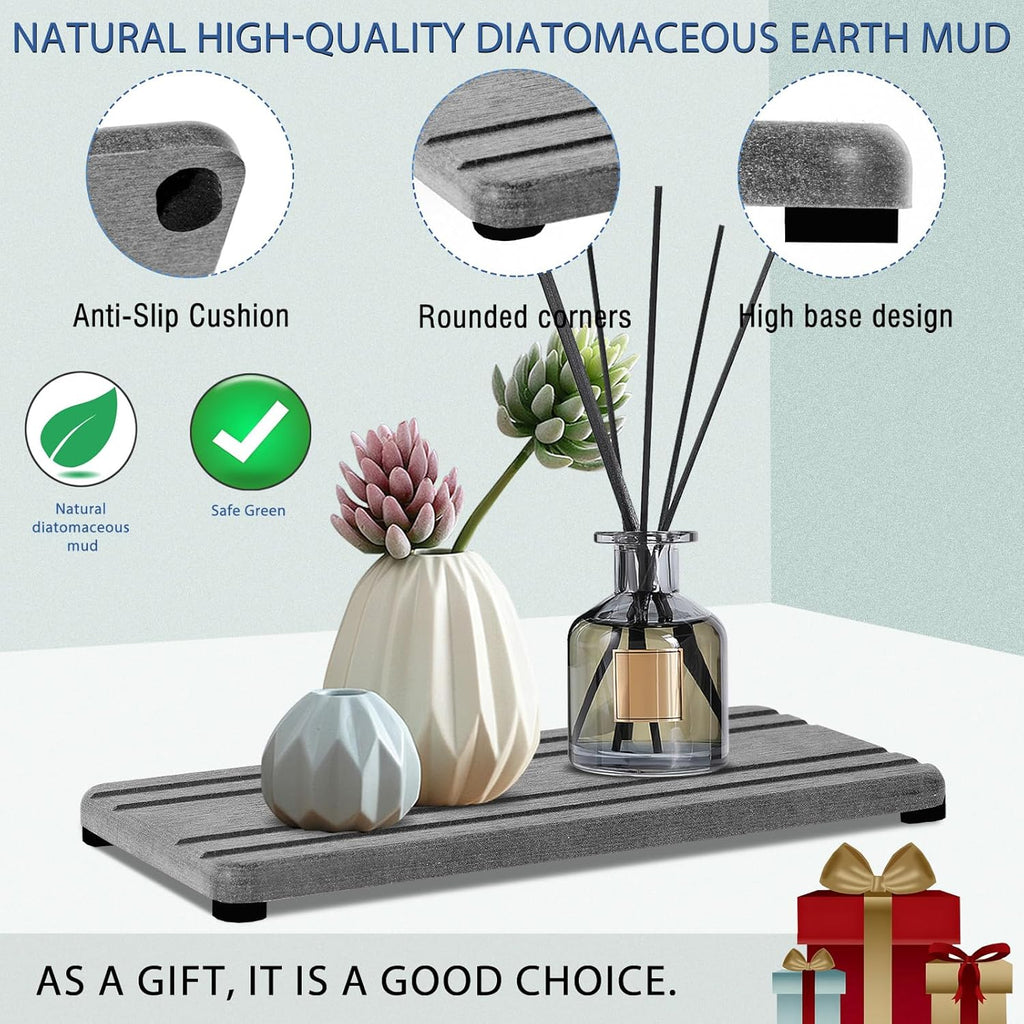 2PCS Water Absorbing Stone Tray, Quick Drying Diatomite Stone Sink Tray, Water Absorbent Diatomite