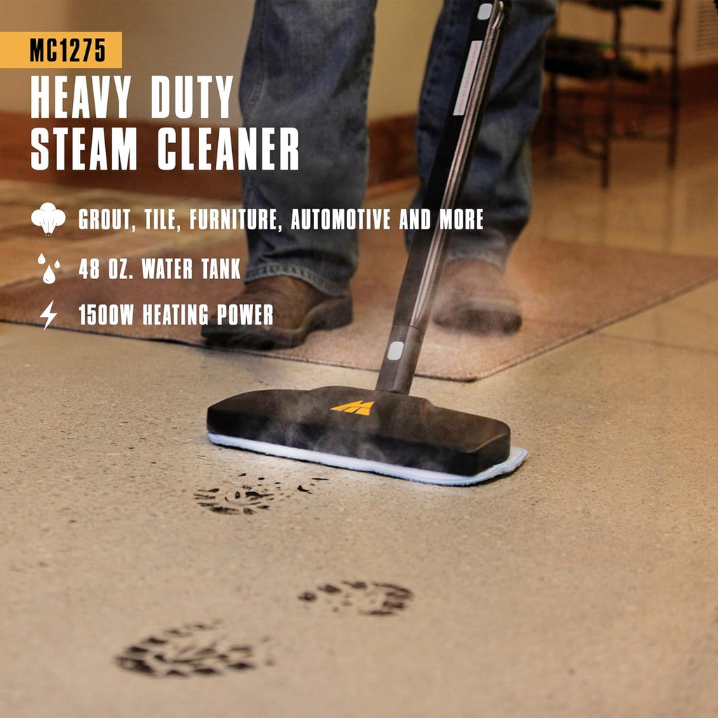 McCulloch MC1275 Heavy-Duty Steam Cleaner, 45 Minute Runtime, 18 Accessories: Mop Head, Brushes, &
