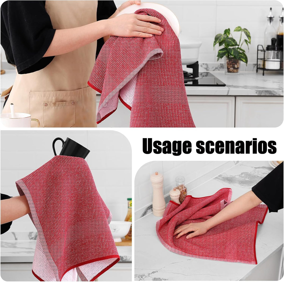 Homaxy Premium Kitchen Towels(18”x 28”, 8 Pack), Large Cotton Kitchen Hand Towels, Flat and Terry