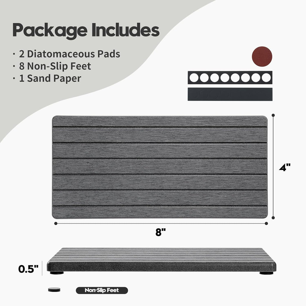 2PCS Diatomite Quick Stone Drying Tray Mat For Bathroom & Kitchen Counter, Instant Dry Water