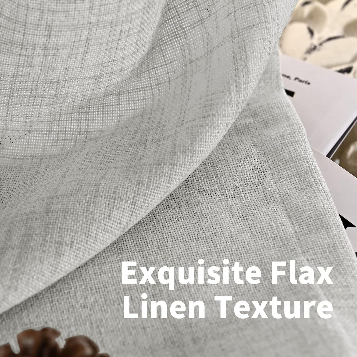 YoungsTex Light Grey Linen Semi Sheer Curtains for Living Room 2 Panels, Textured Light Filtering