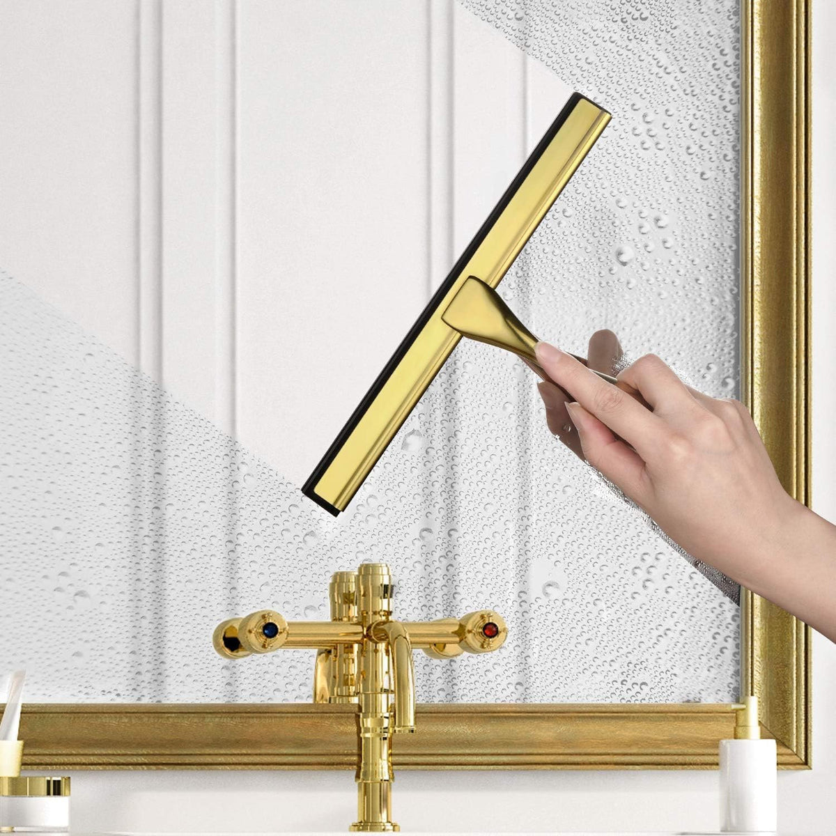 HIWARE All-Purpose Shower Squeegee for Shower Doors, Bathroom, Window and Car Glass - Brass