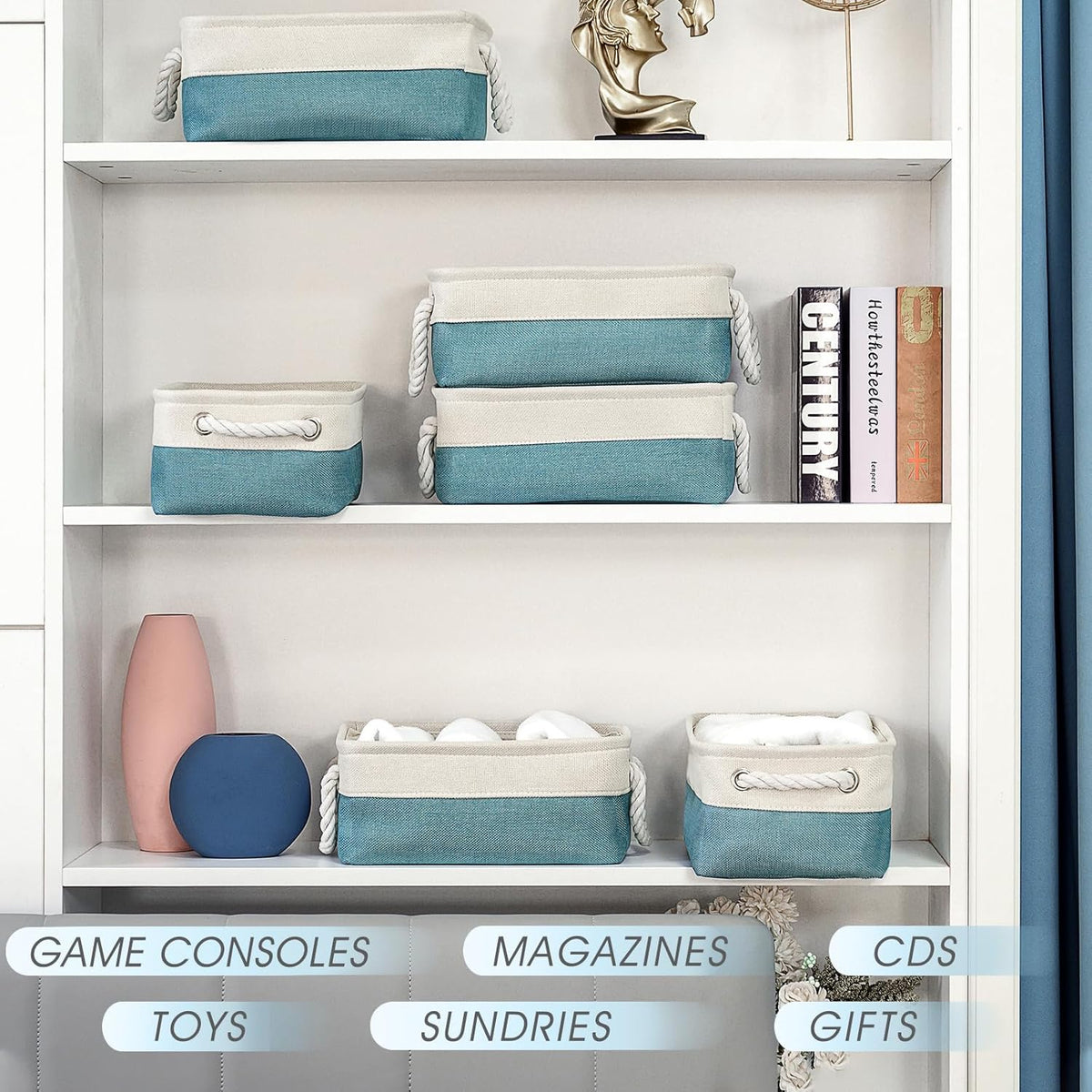 TheWarmHome Storage Bins for Shelves - Small 6 Pack 11.8x7.8x5.2 inch Sturdy Storage Basket