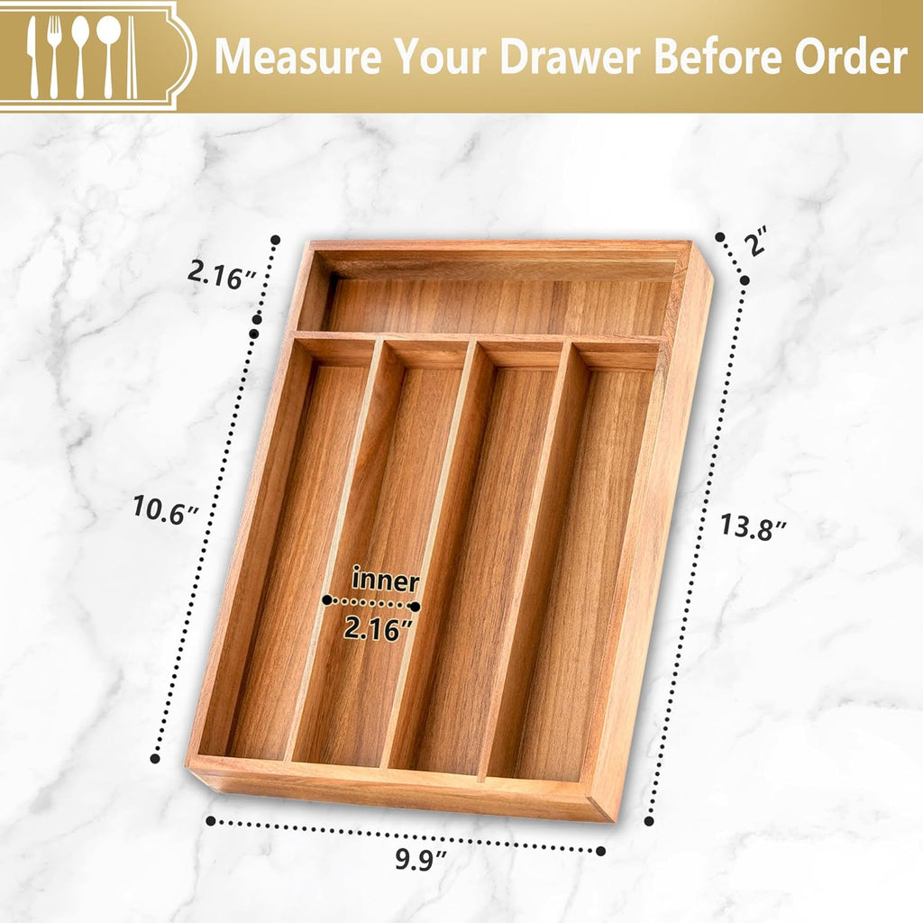 Silverware Organizer, 10 Inch Utensil Organizer Kitchen Drawer Organizer Acacia Silverware Holder