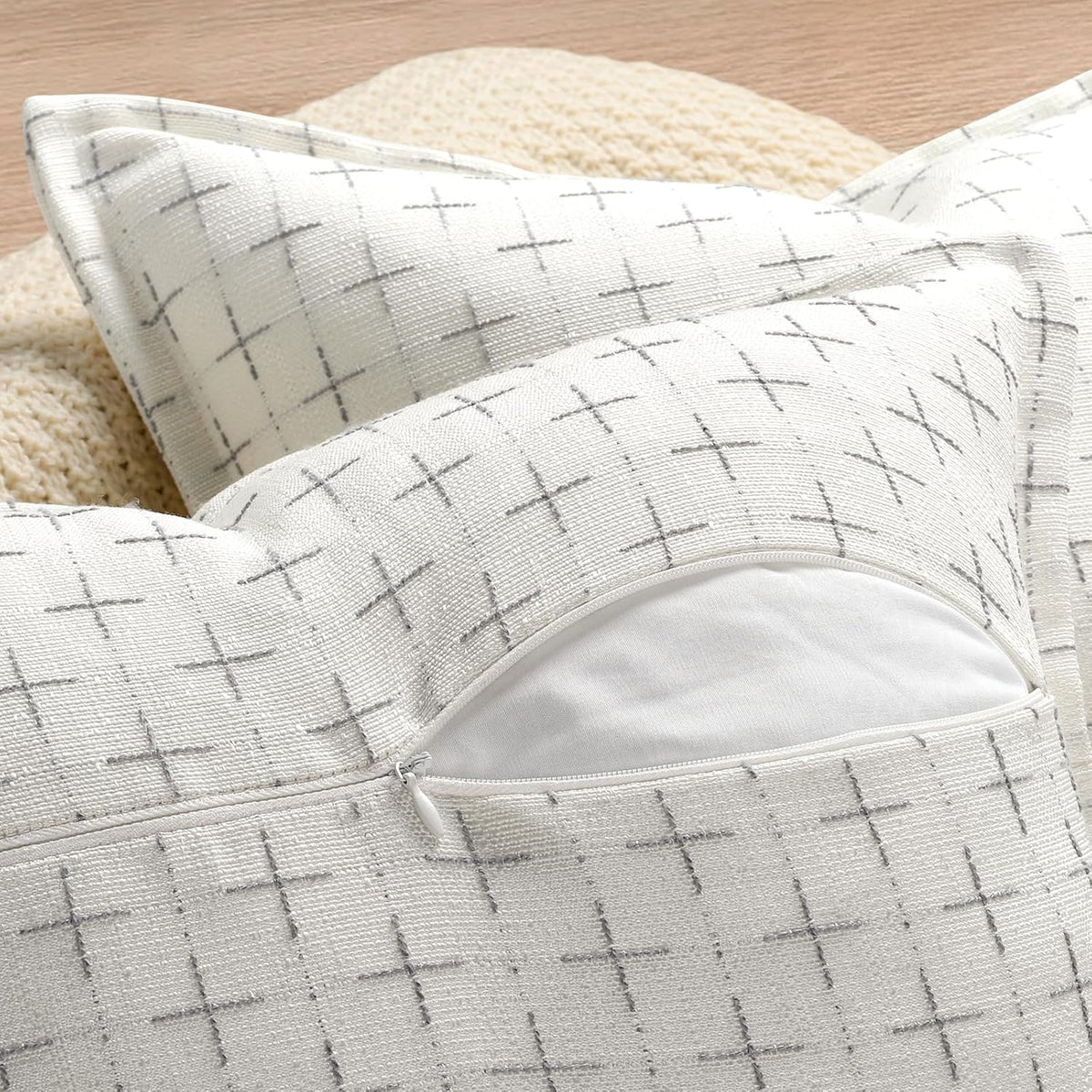 ZWJD 12x20 Pillow Covers Set of 2 Soft Polyester Textured Pillow Covers with Stylish Flange Edge