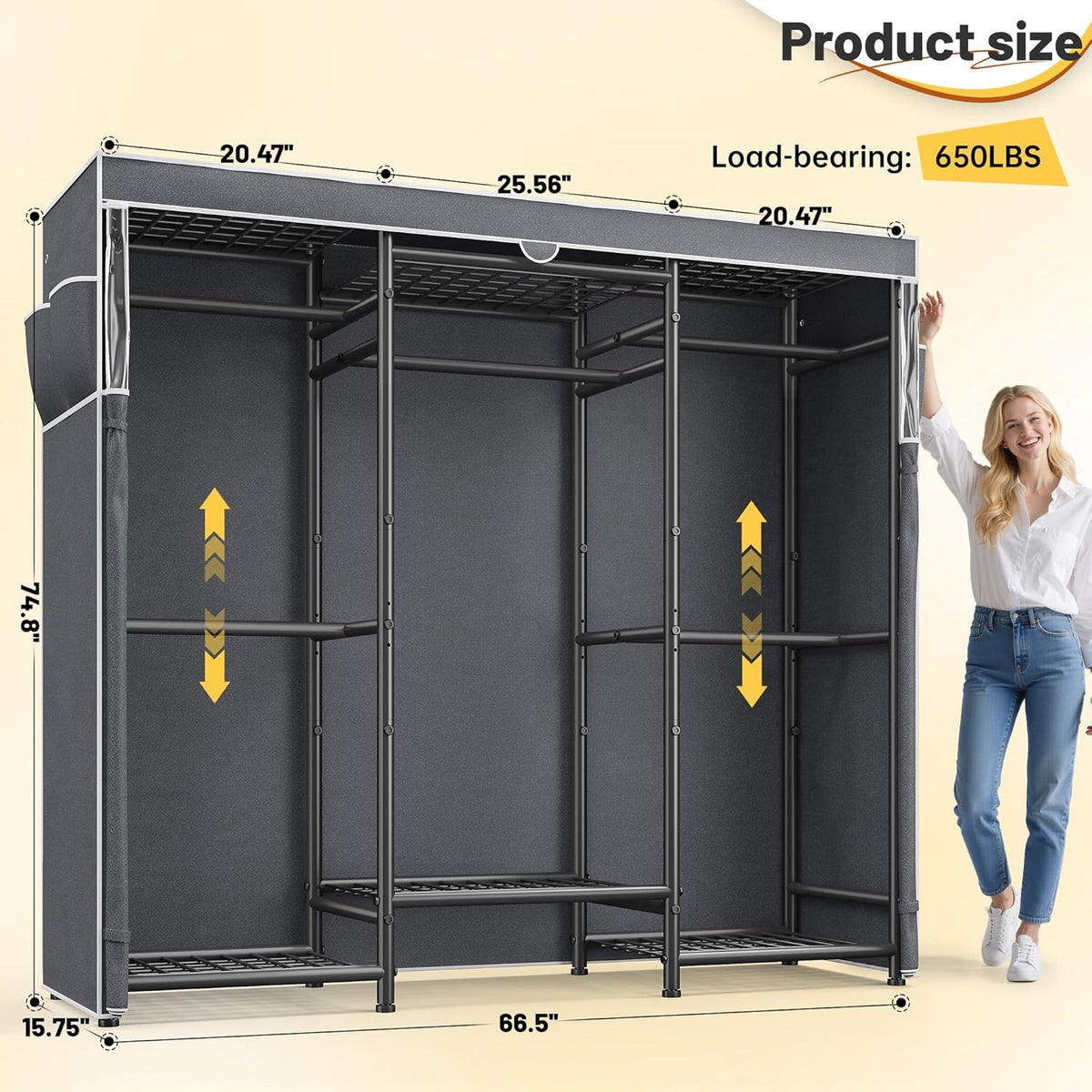 Raybee Clothes Rack with Cover Heavy Duty Clothing Racks for Hanging Clothes Adjustable Metal