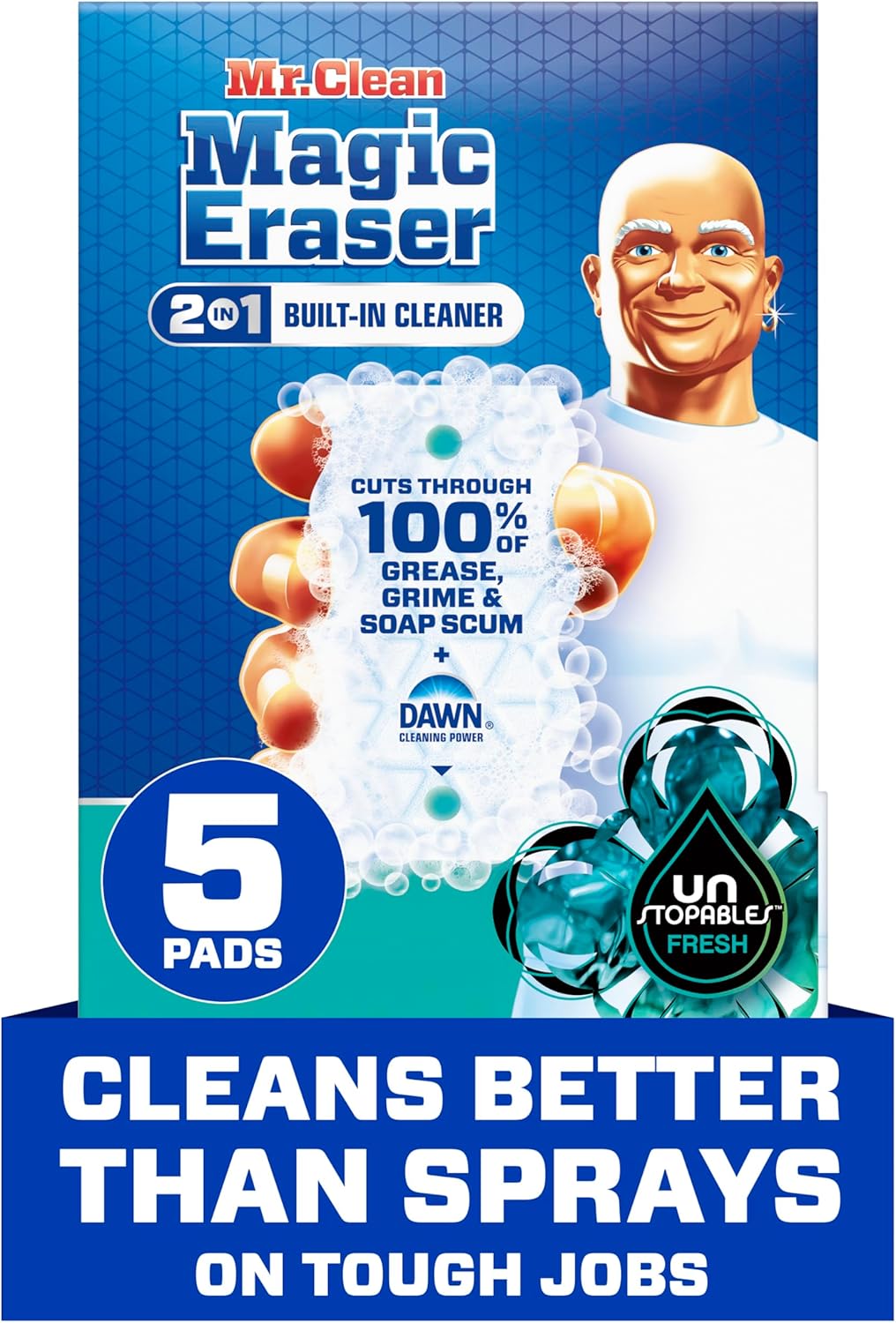 Mr. Clean Magic Eraser Foaming Sponge, All Purpose Cleaner, Dawn Cleaning Power, Ultra Foamy, 5ct