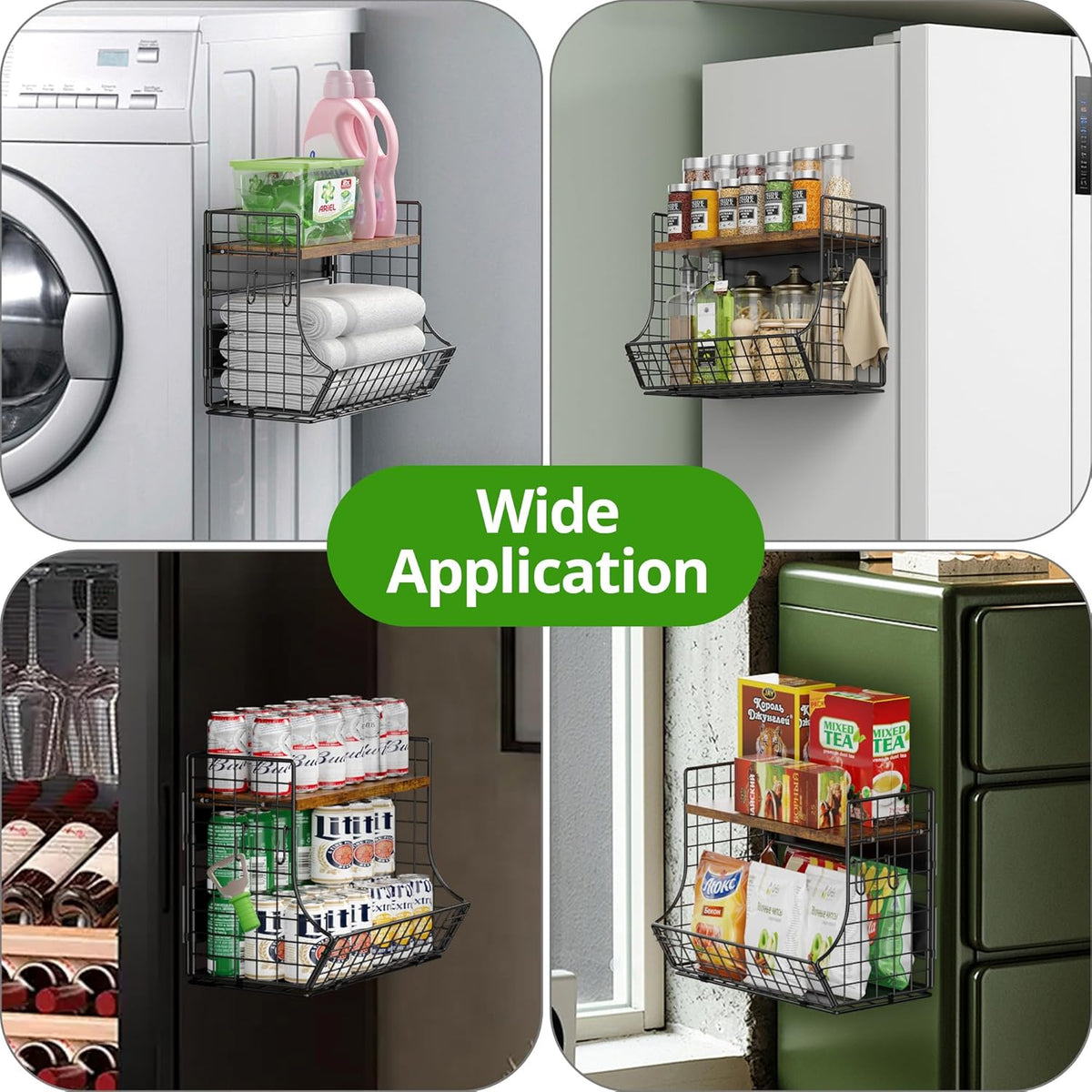 2 Pack Magnetic Shelf for Fridge with Wood Lid, Fruit Potato and Onion Storage Bins, Pantry