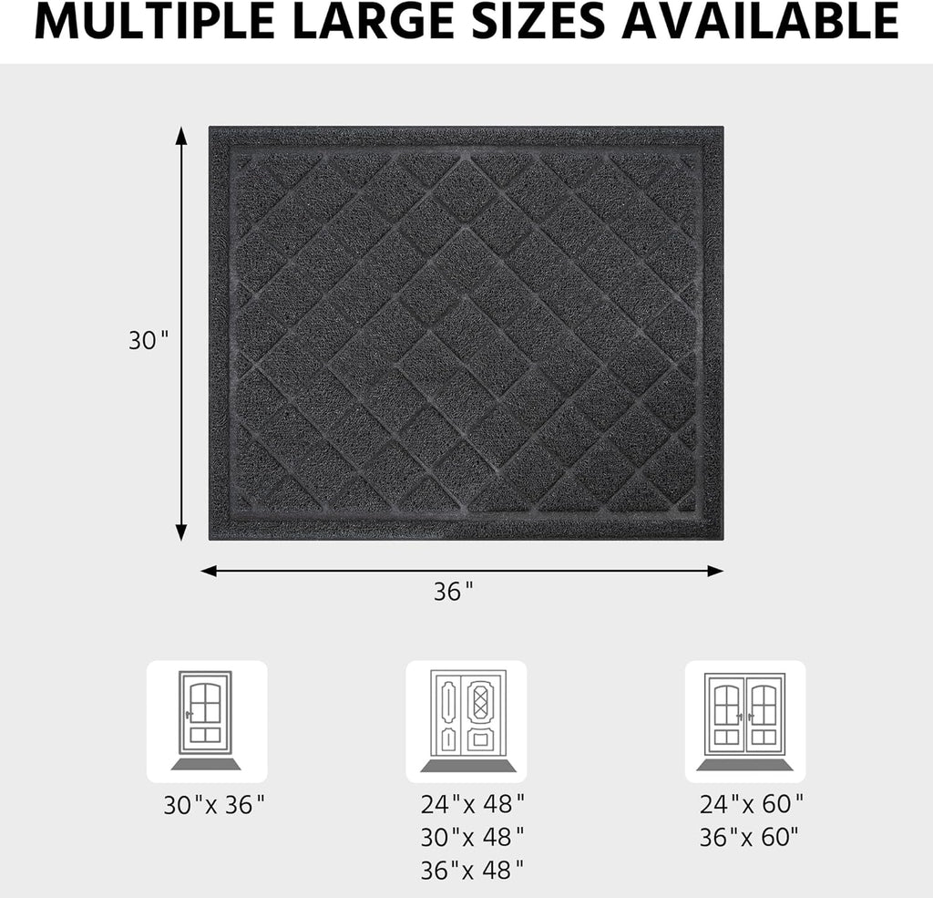 Front Door Mat Indoor Outdoor Entrance, 30" x 36" Heavy Duty All-Season All-Weather Waterproof
