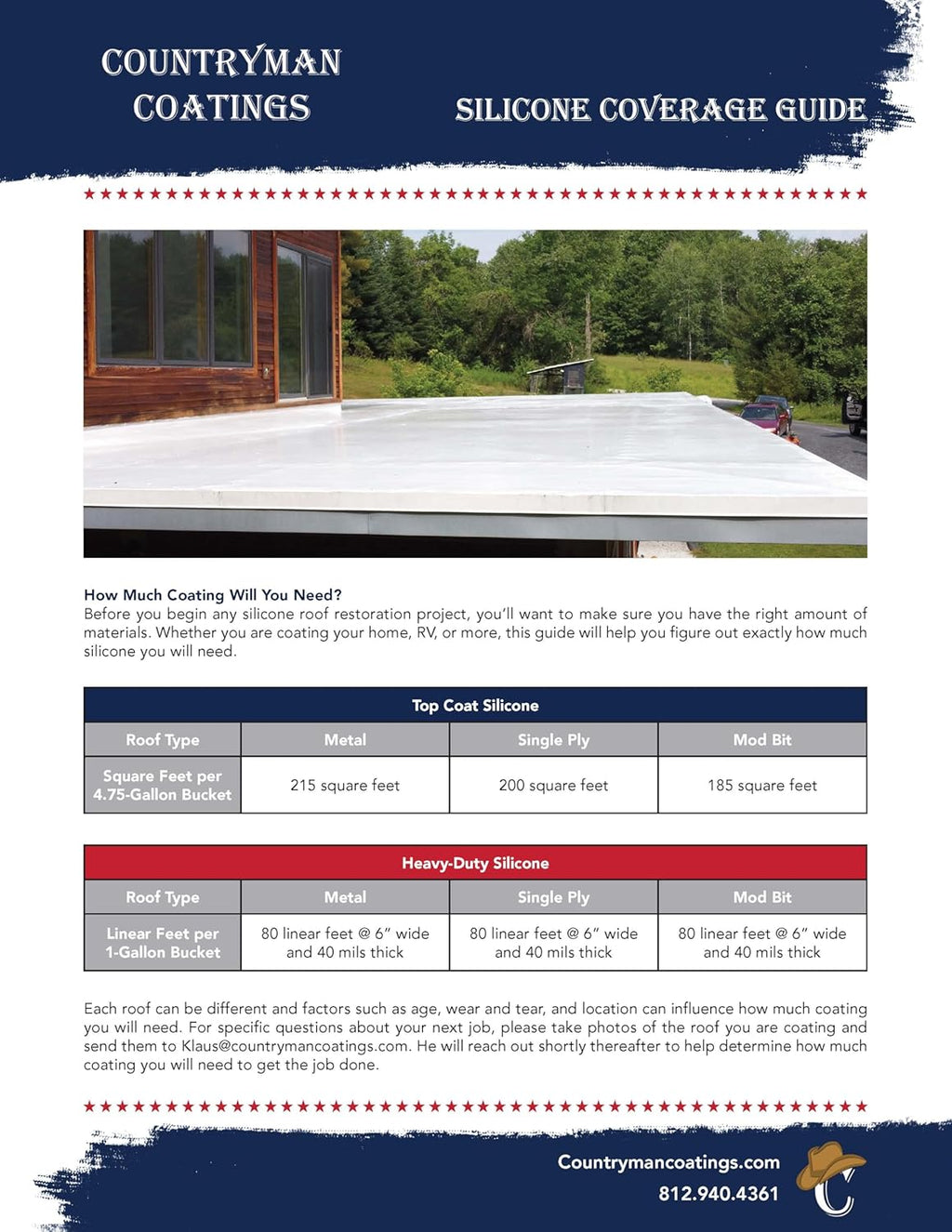 Countryman Coatings - 100% Silicone Roof Coating - Restore Your Roof in a Day - Seal Leaks, Cracks