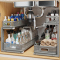 2 Pack 21.3IN-Depth Under Sink Organizer with Smooth Cylindrical Rail,2-Tier Pull Out Multi-Purpose