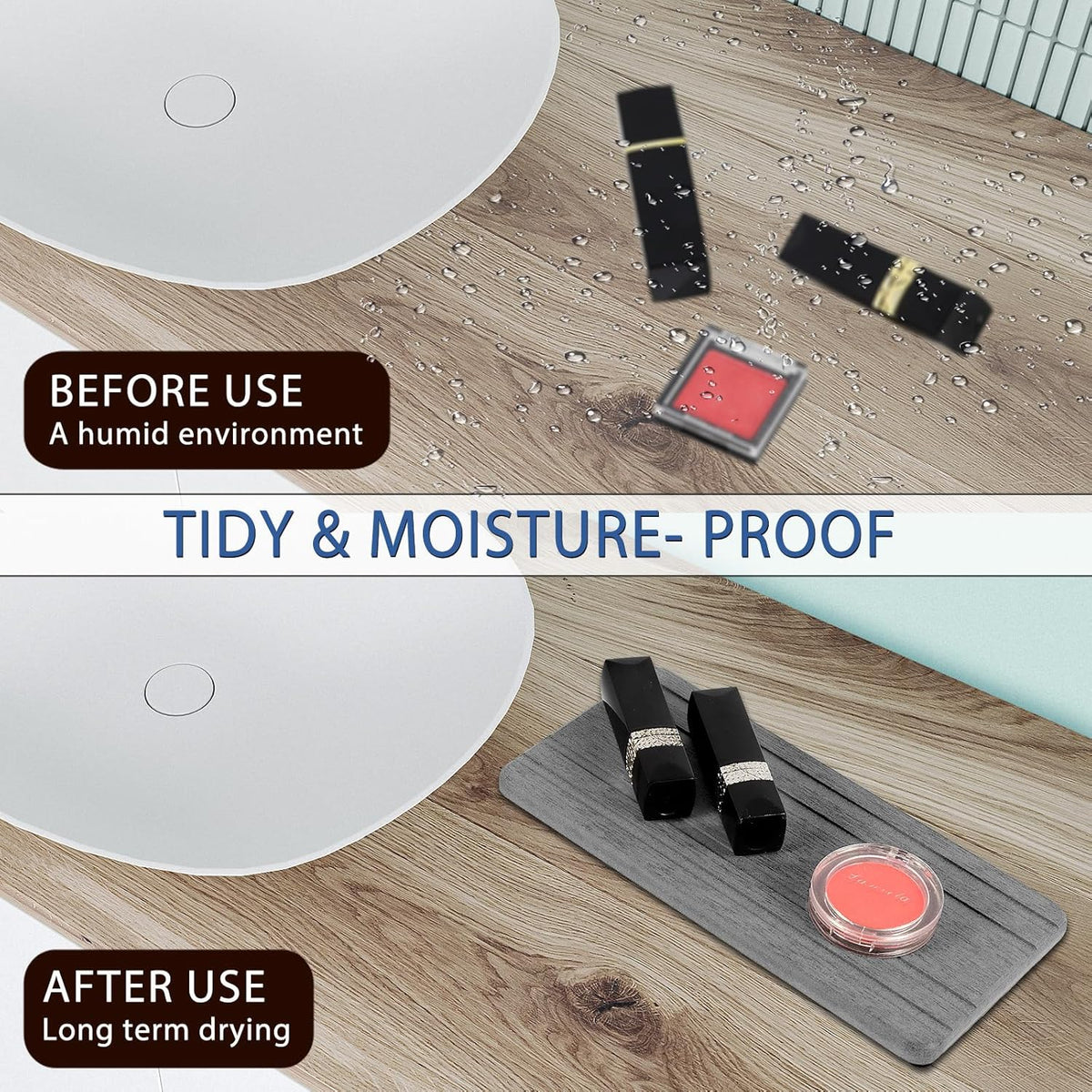 3PCS Water Absorbing Stone Tray, DryingNeat Diatomite Stone Sink Tray, Instant Dry Sink Coasters