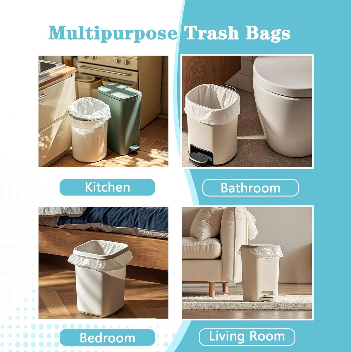 300 Count 8 Gallon Trash Bags, 13 Micron Extra Thick Medium Garbage Bags, 7-9 Gallon Unscented
