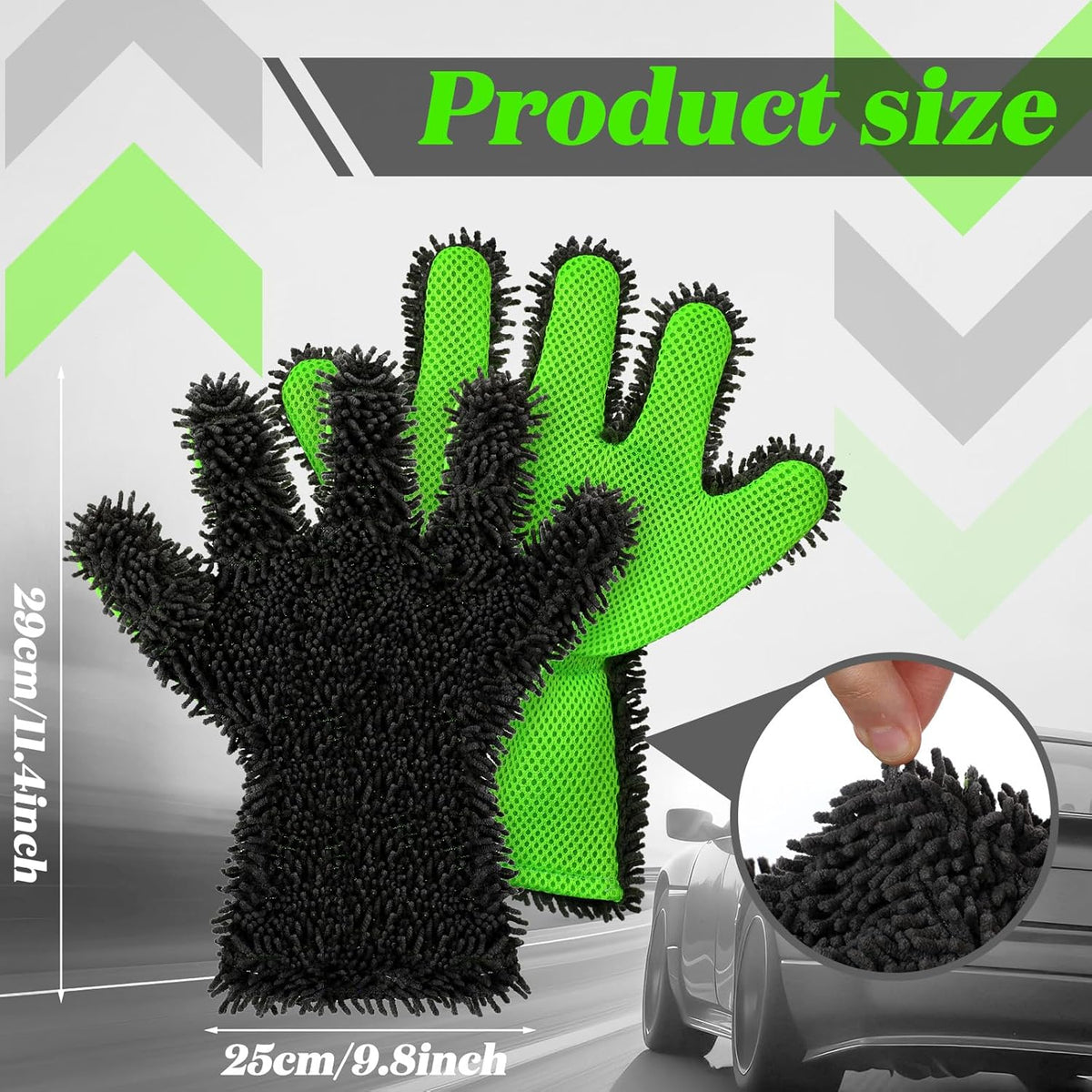 2 Packs Car Wash Mitt 5 Finger Microfiber Wash Mitts Car Dusting Gloves Double Sided Microfiber