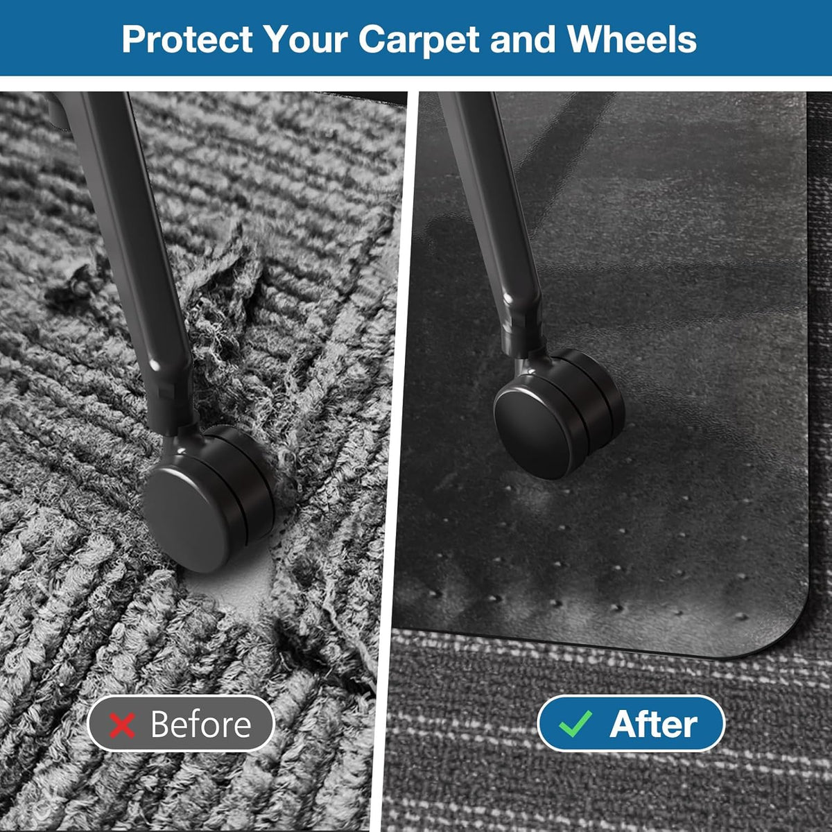 Chair Mat for Carpet, 46" x 60" Desk Chair Mat for Carpeted Floors, Non-Slip Office Vinyl Mat for