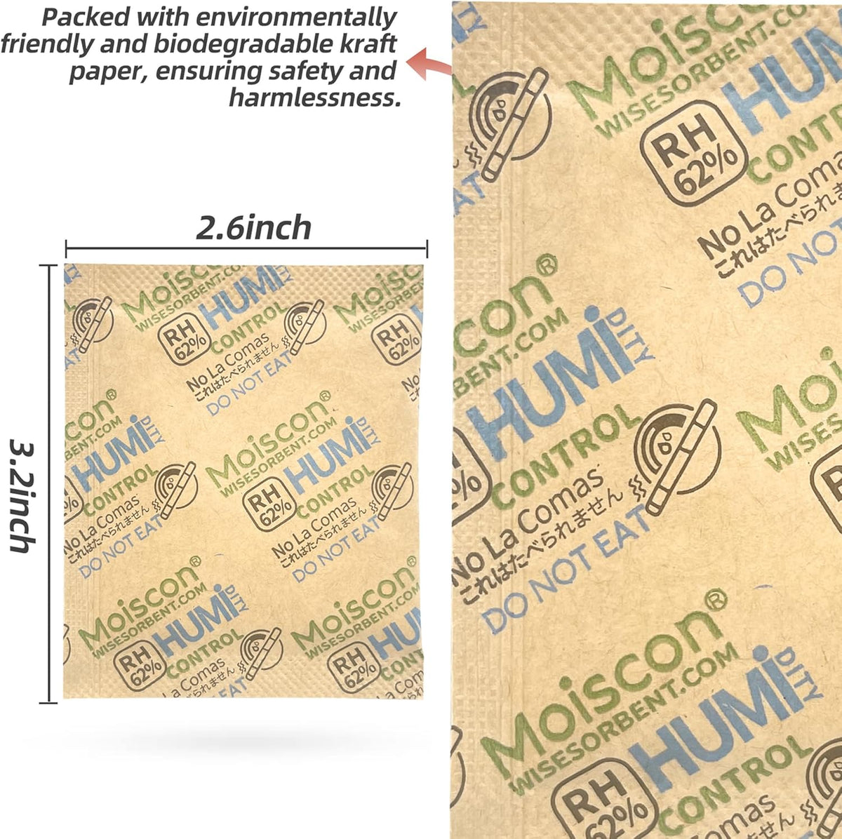 45 Pack 62% RH 8 Gram Two-Way Humidity Control Packs for Storing 1 oz, Size 8 Moisture Control