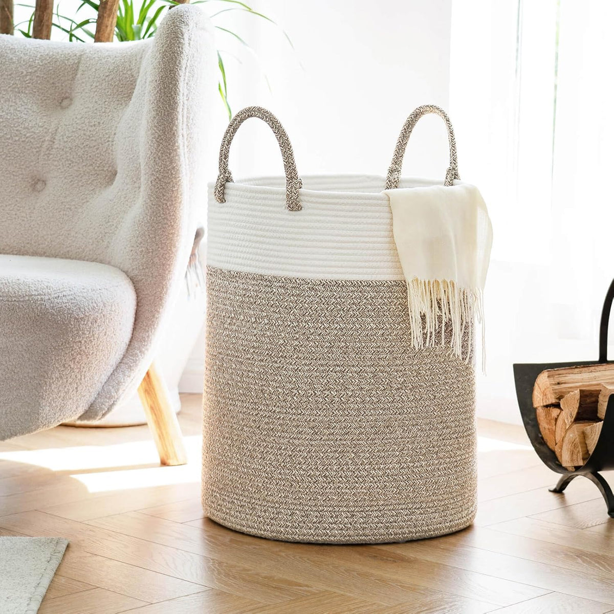 INDRESSME Tall Wicker Laundry Basket, Large Woven Clothes Hamper for Bedroom, Bathroom, Living