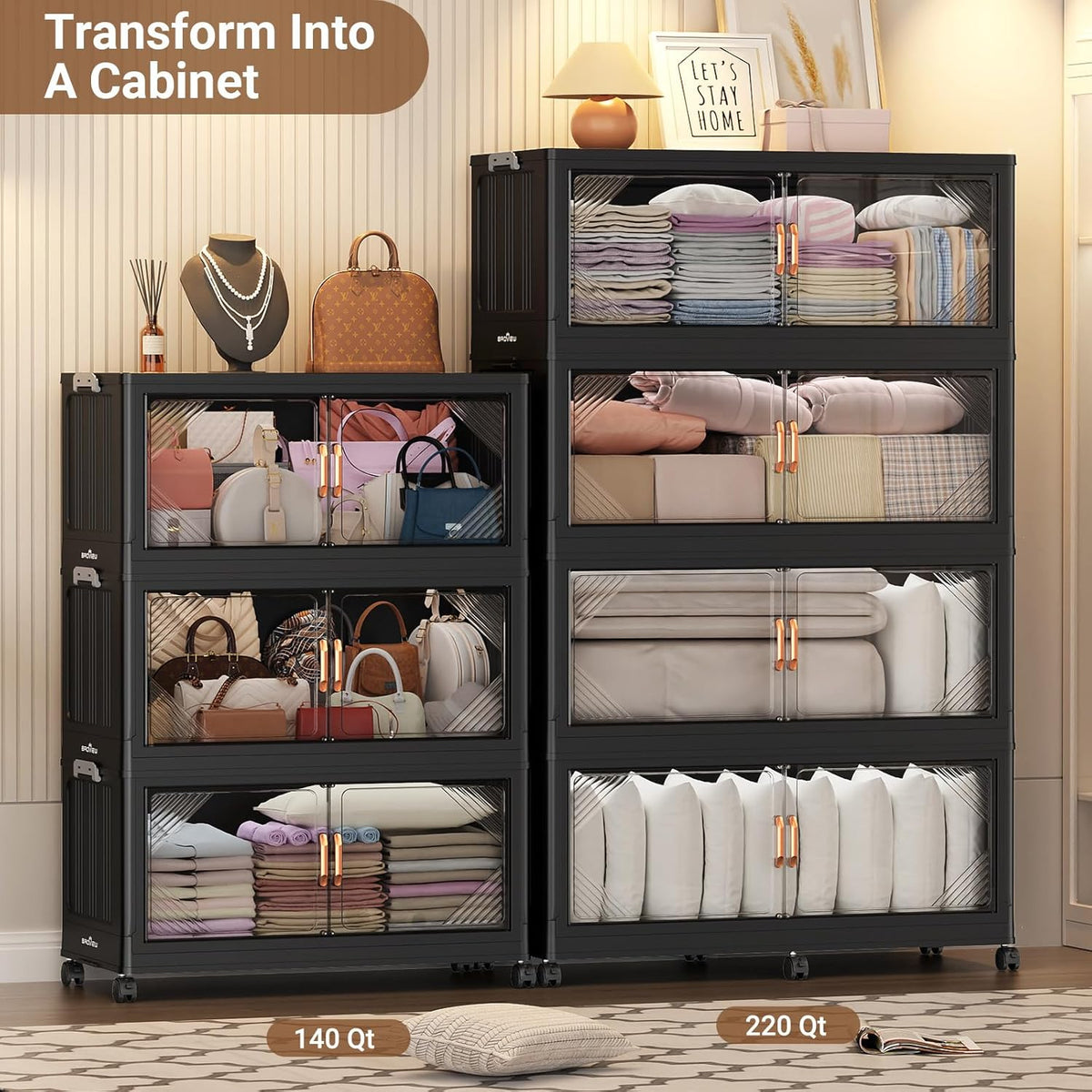 220Gal Plastic Stackable Storage Bins with Lid, 880QT Extra Large Closet Organizers Collapsible
