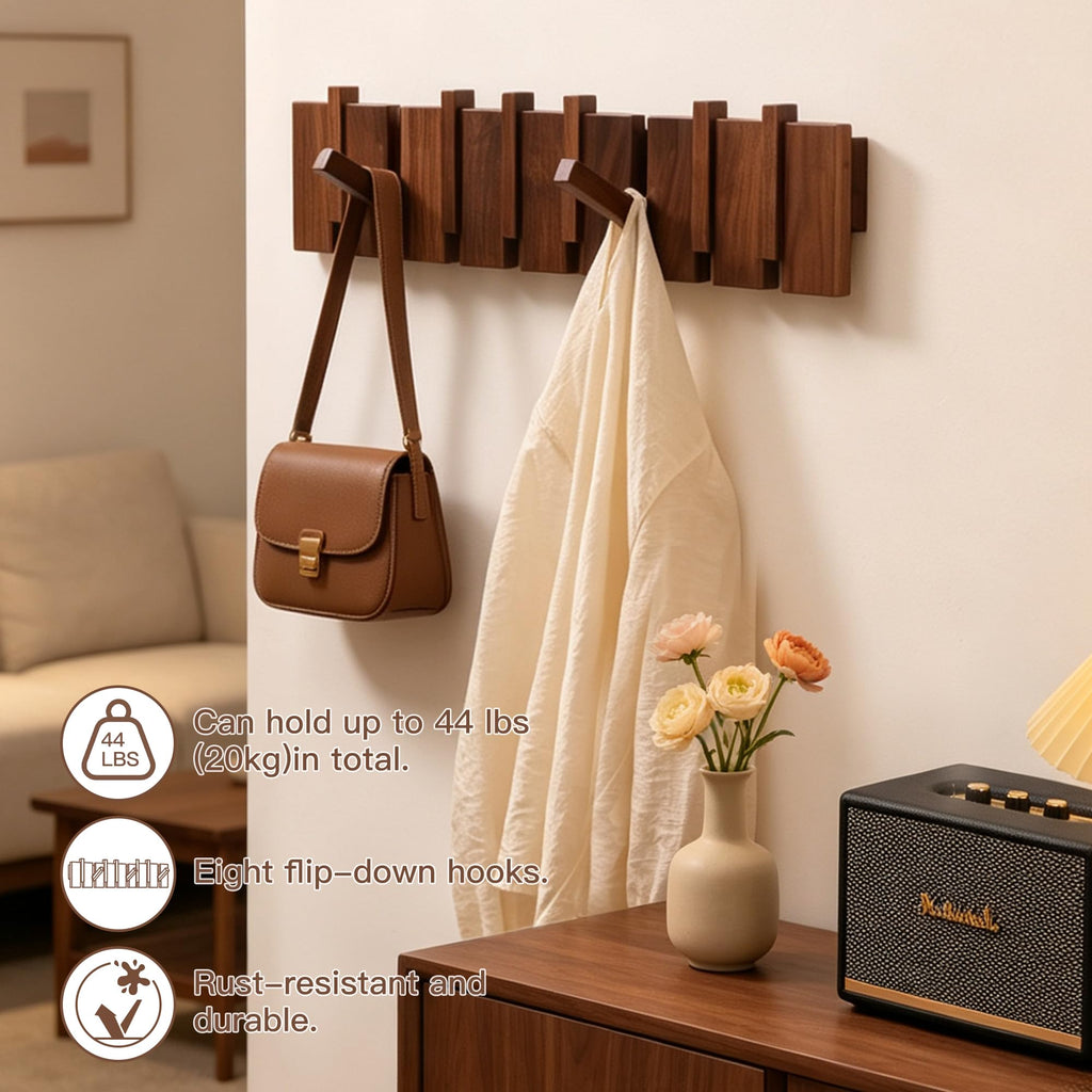 QUELLANCE Wood Coat Rack Wall Mount, Coat Hooks Hanger Wall Mounted, Heavy Duty Wall Coat Rack with