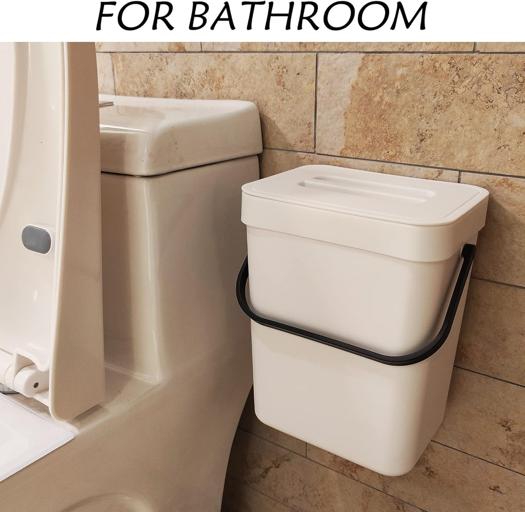 stonespace Hanging Small Trash Can with Lid Under Sink for Kitchen，1.3 Gallon/ 5L Mountable Compost