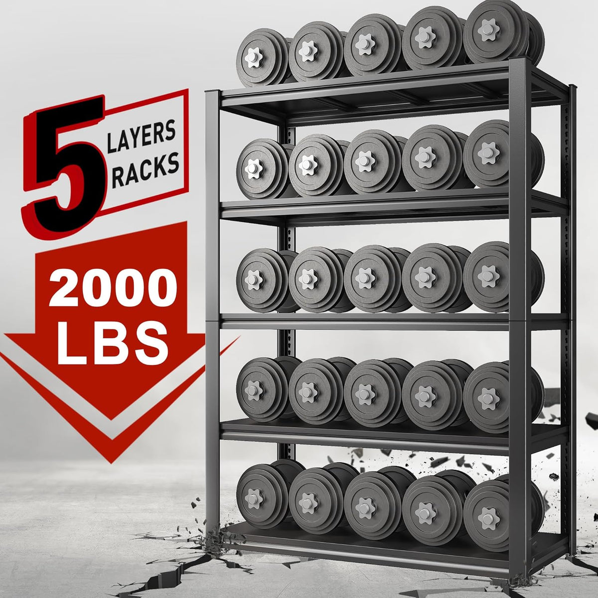 Raybee Garage Shelving 2000LBS Storage Shelves Adjustable Metal Shelves 5 Tier Heavy Duty Shelving