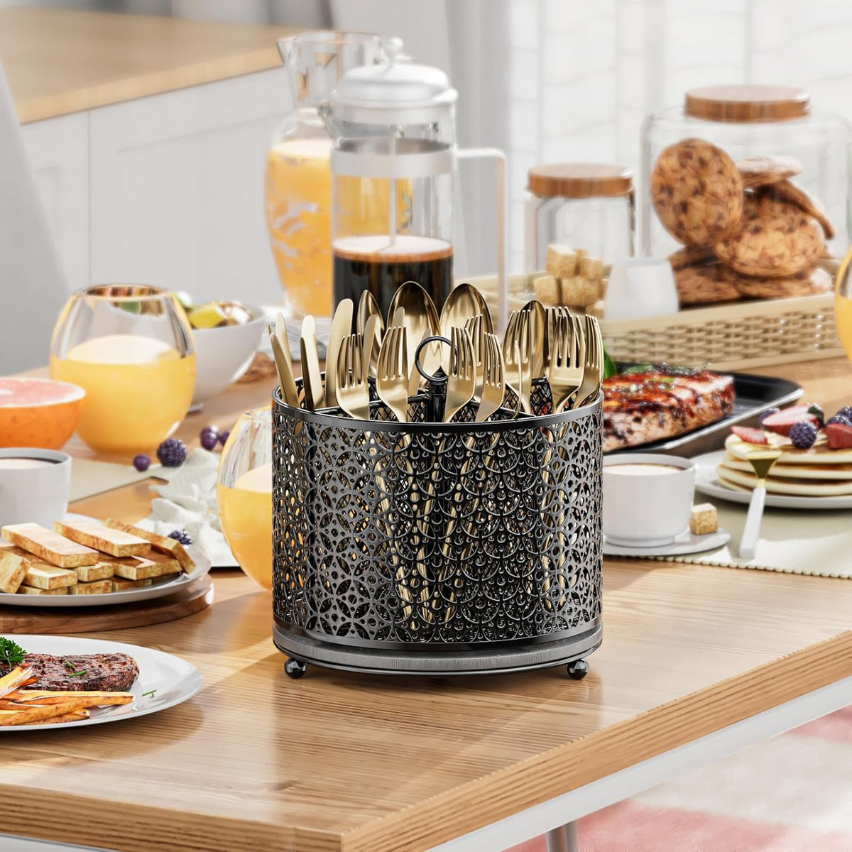 360° Rotating Utensil Holder Caddy - Fast-Drying Silverware Flatware Organizer - 4 Compartment