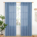 YoungsTex Denim Blue Linen Curtains 80 Inch Length for Living Room, Light Filtering Semi Sheer