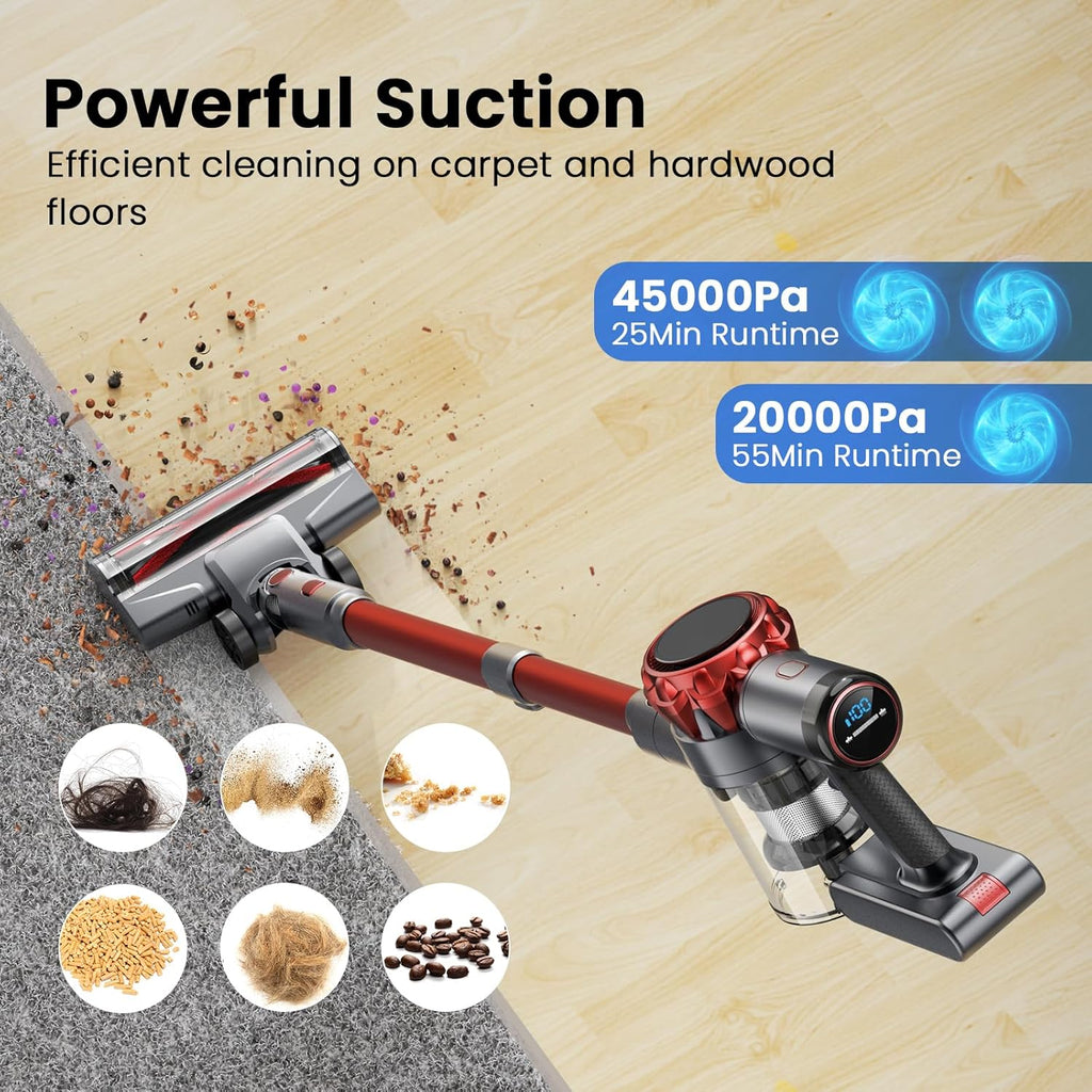 S3P Cordless Vacuum Cleaner, 45kPa Powerful Vacuum Cleaners for Home, 55-Min Runtime Rechargeable