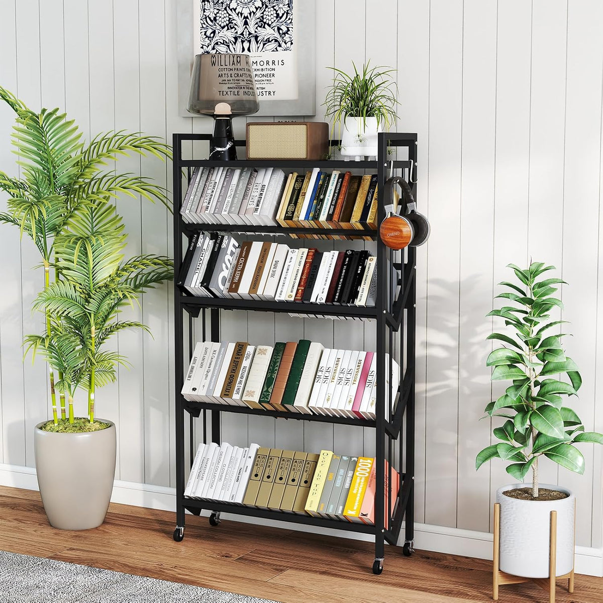 Book Carts 5 Tier 57.7x35.4x9.84 in Rolling Book Cart Large Capacity Bookshelf Storage Rack Mobile