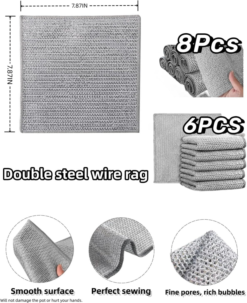 Stainless Steel Scrubber and Cleaning Rags - Non Scratch Wire Dishcloth for Washing Dishes, Steel