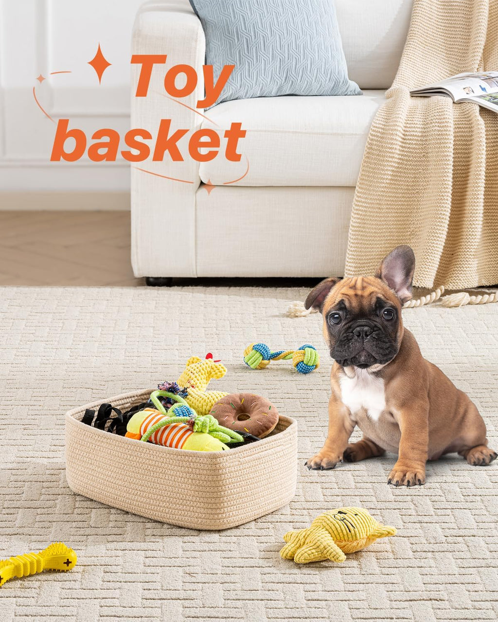 Small Woven Basket, 13.5 x 9.5 x 5 Inches, Storage Basket for Organizing, Cute Small Rope Shelf