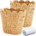 2 Pcs Wicker Trash Can with 50 Small Trash Bag Wicker Waste Woven Basket with Handles Clear Multi