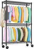 IZEUK 3 Tier Heavy Duty Rolling Garment Rack Wire Clothes Rack for Hanging Clothes, Metal