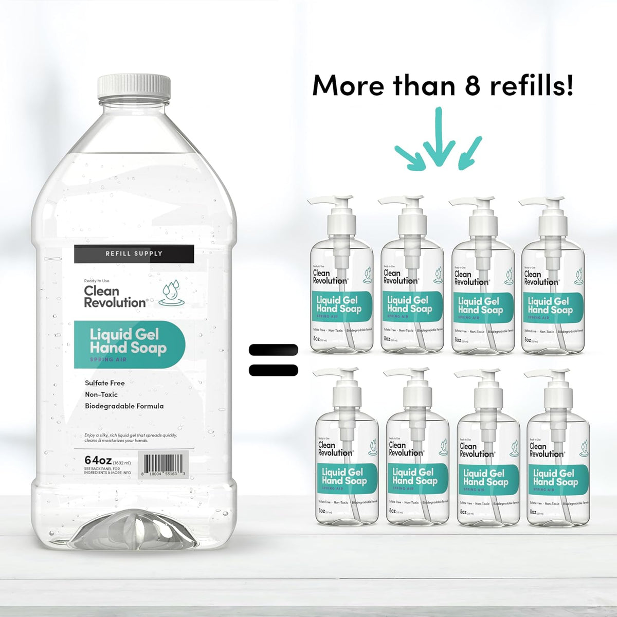 Clean Revolution Liquid Gel Hand Soap, Silky Rich Liquid, Quick Lather, Fast Rinsing, Contains Real