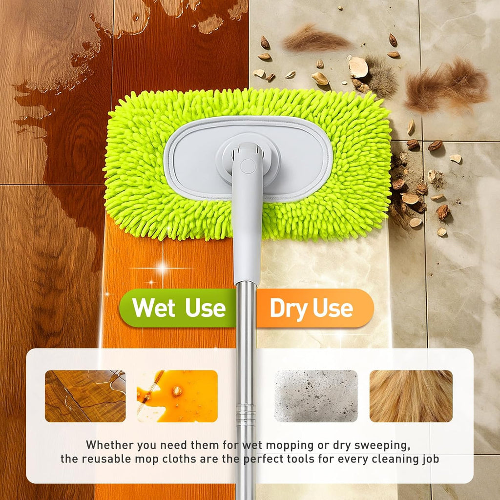 6PCS Reusable Mop Pads Fit for Flat Mops, Chenille Mop Refill Pads Washable Mop Covers, Household
