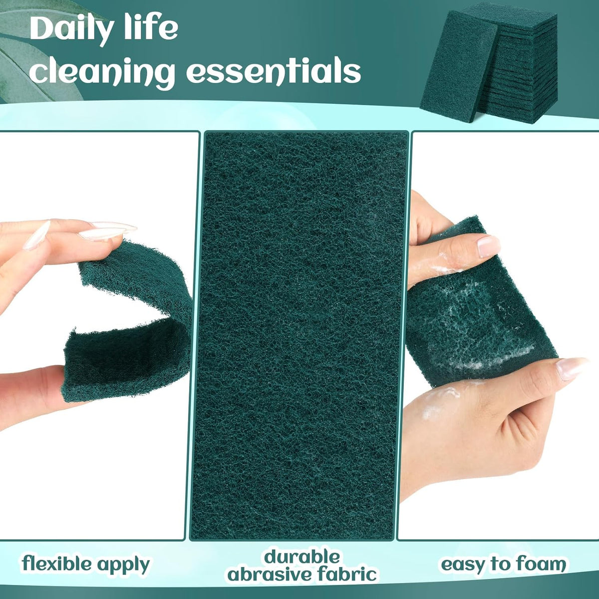 Hoolerry 150 Pcs Heavy Duty Scouring Pads Non Scratch Household Scrub Pads for Cleaning Reusable