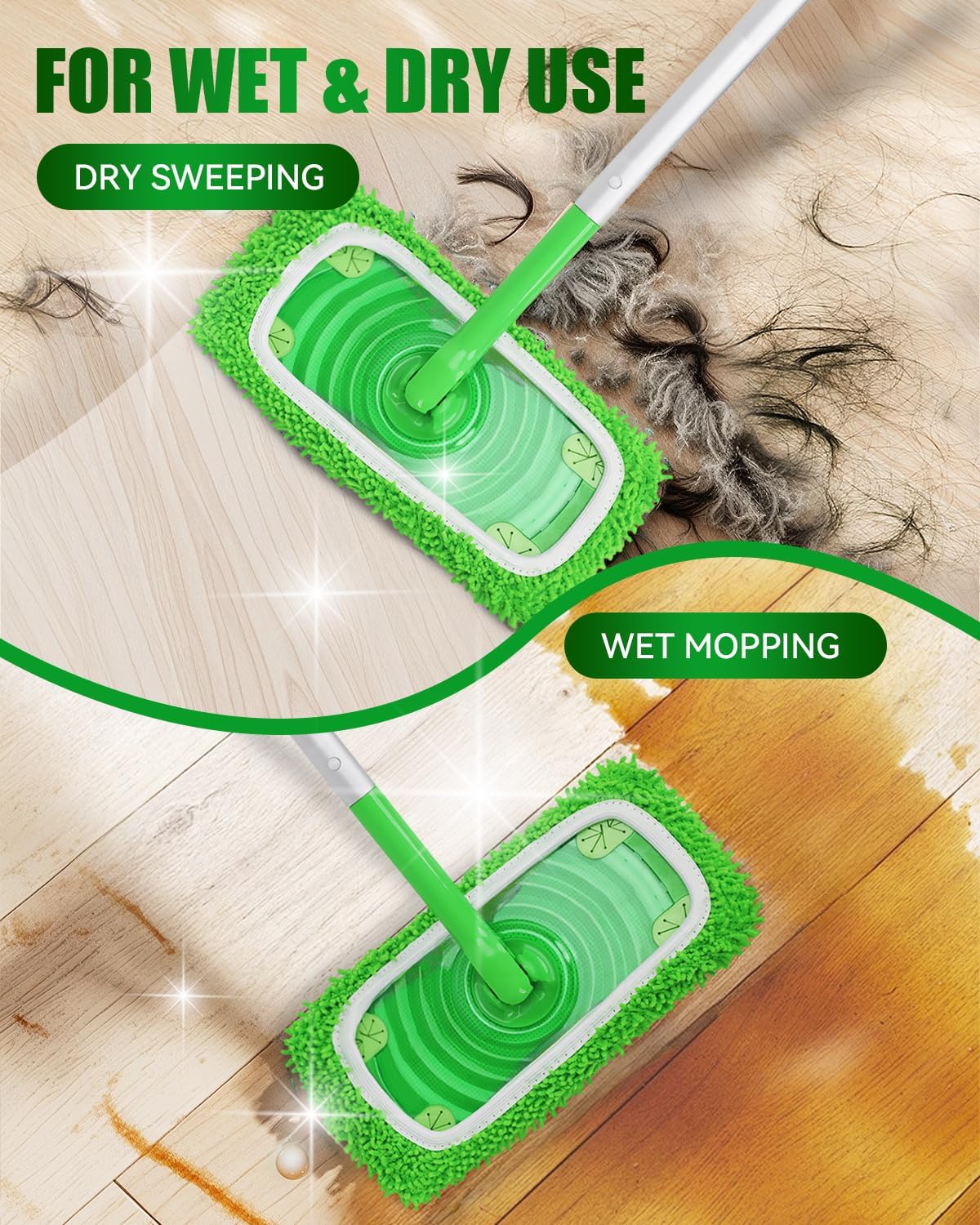 Reusable Microfiber Mop Pads Compatible with Swiffer Sweep & Mop Deluxe and Swiffer Sweeper, Dry
