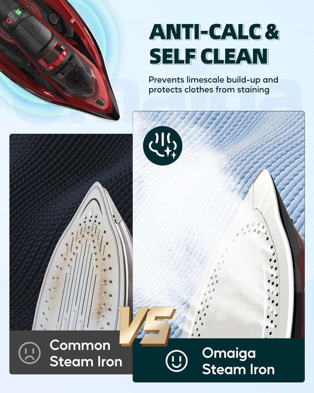 Cordless Iron for Clothes - 1500W Steam Iron with Non-Stick Ceramic Soleplate, Rapid Heating, Auto