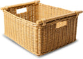 The Basket Lady Pole Handle Wicker Storage Basket, Large, 18 in L x 14.5 in W x 9 in H, Sandstone