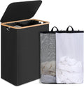 efluky Double Laundry Hamper with Lid, Divided Laundry Hamper with Removable Bags, 2 Section Dirty