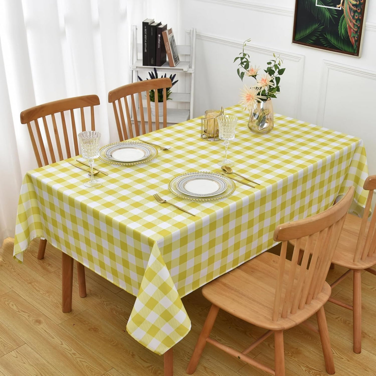 Classic Gingham Plaid Tablecloth Fabric - Rectangular 58x102 Inch Water Resistant Checked Table