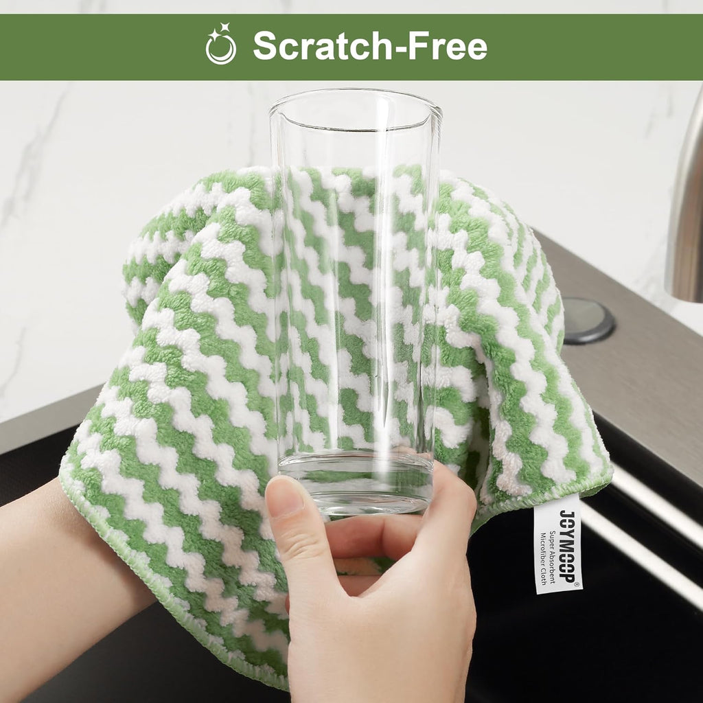 JOYMOOP Microfiber Cleaning Cloths – 18 Pack, 10" x 10", Green – Reusable, Lint-Free, Super