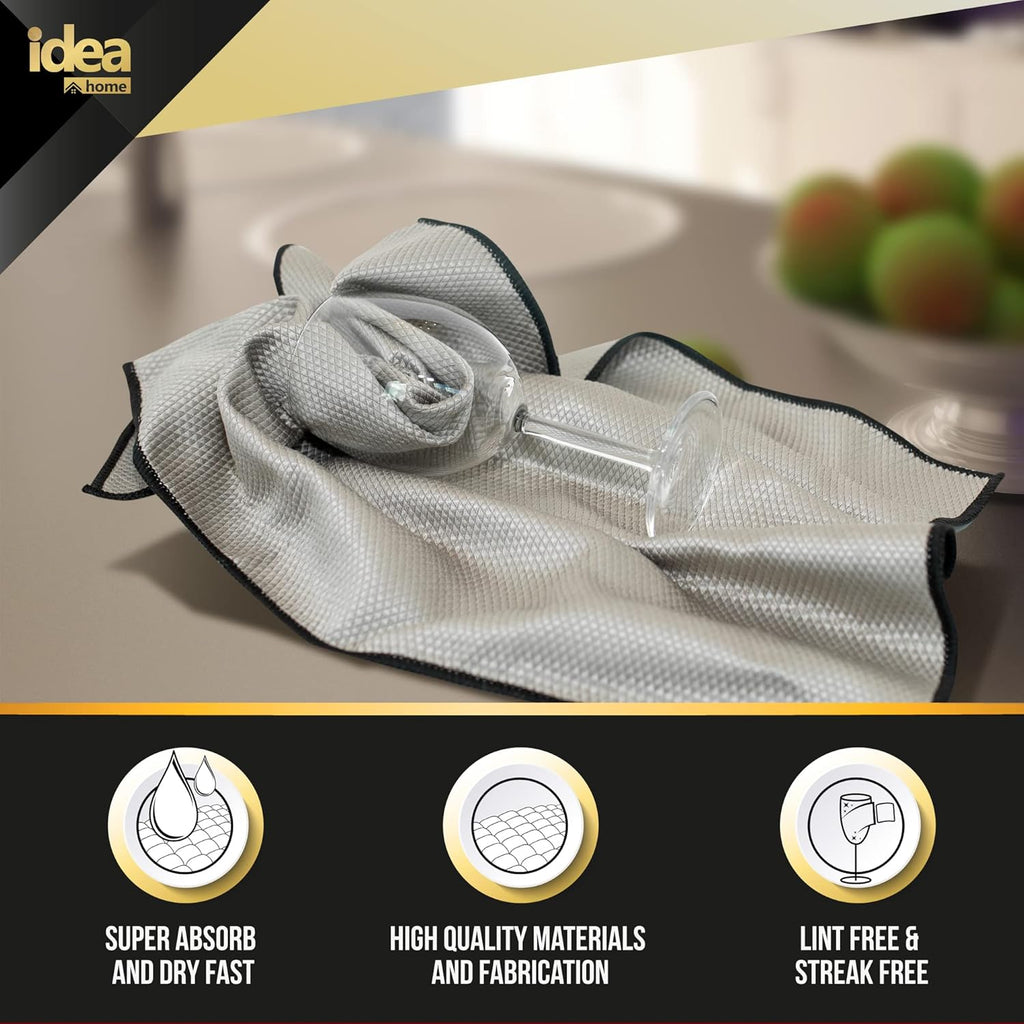 Idea Home Glass Microfiber Cleaning Cloth with Absorbent and Lint Free Material - Large Wine Glass